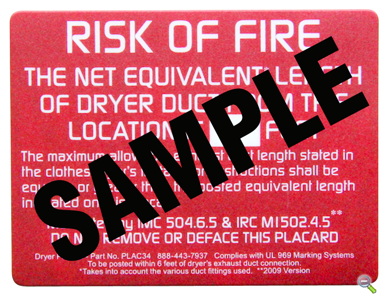 Dryer Exhaust Length Notification | Permanent Placard
